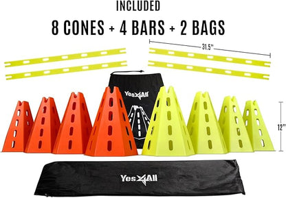Yes4All Agility Ladder and Agility Hurdle Cone Set, Ultimate Speed Training Equipment, Agility Obstacle Training, Pet Outdoor Games, Included Carry Bag