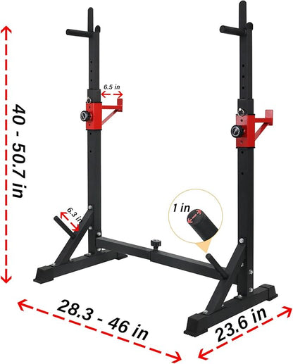 BESTHLS Adjustable Squat Rack Stand with Barbell Rack, Weight Plate Holder, J Hooks,Dip Bar Station for Bench Press Strength Training Max Load 550LBS Suitable for Gym and Home Fitness