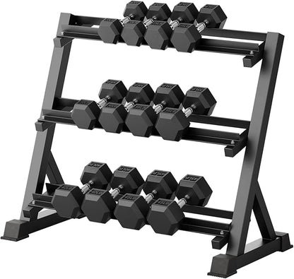 RitFit Rubber Coated Hex Dumbbell Set with Rack, 5-780LB for Home Gym Strength Training, Anti-Slip Knurled Handle, Hexagon Anti-Roll, Heavy-Duty Storage Rack