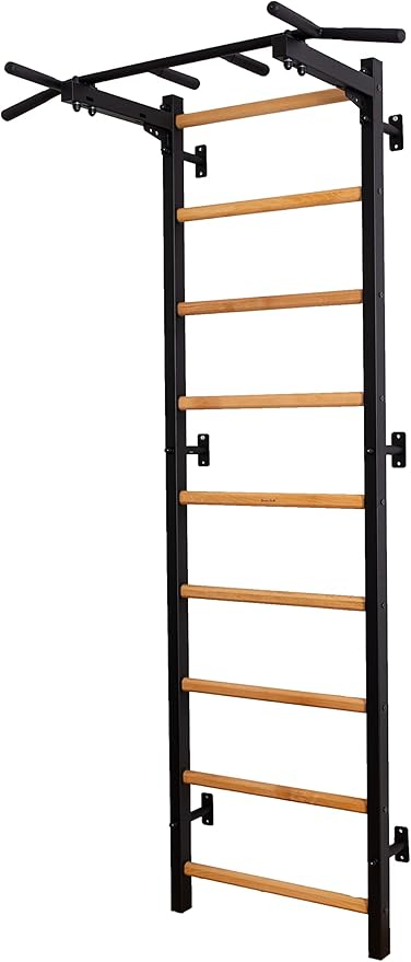 Wooden Swedish Ladder Wall Stall Bar - Indoor Chin Up Bar Workout Equipment for Home Exercise, Physical Therapy, Gymnastics, Fitness