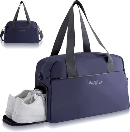 Gym Bag for Women Men with Shoe Compartment, Waterproof Small Duffle Bag for Travel, Sports, Weekend Lightweight Carry On Tote Bag (Blue)