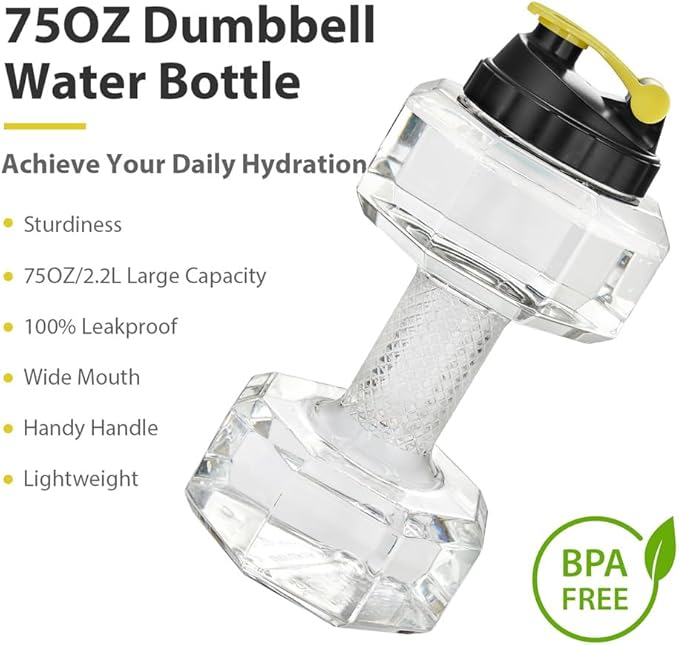 2.2L / 75Oz Dumbbell Shape Water Bottle, PETG Eco-friendly Sports Fitness Exercise Water Jug for Gym, Yoga, Running, Outdoors, Cycling, and Camping