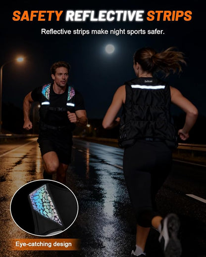Weighted Vest for Woman Men, 0-10lbs Adjustable Running Vest with 10 Removable Weights, Weight Training Vest for Weight Loss, Colorful Reflective Straps & Phone Pockets, Machine Washable