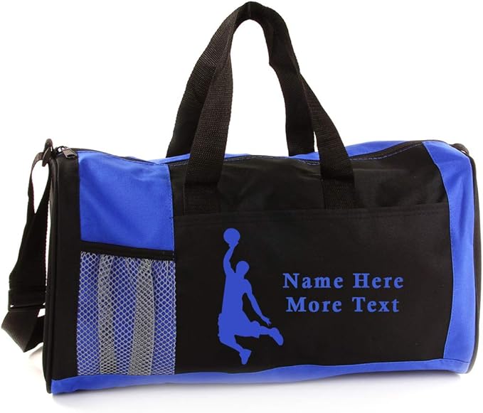 KishKesh Personalized Sport Duffel Bag – Ideal for Basketball Players, Gym, Travel, Training & Workout Essential for Male – Durable, Customizable Name & Text for Kids and Adults – Blue, 18" X 10" X 8"