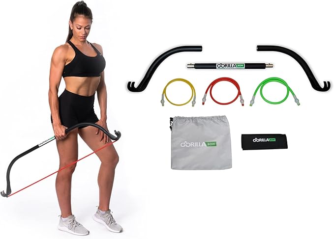 Gorilla Bow Lite Portable Home Gym System, Strength Training Equipment 100 Plus Workouts, All in One Exercise Equipment for Travel, Home Gym & Outdoor Workouts (Lite Travel Bow, Black, Base Bundle)