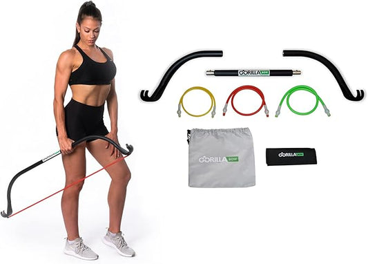 Gorilla Bow Lite Portable Home Gym System, Strength Training Equipment 100 Plus Workouts, All in One Exercise Equipment for Travel, Home Gym & Outdoor Workouts (Lite Travel Bow, Black, Base Bundle)