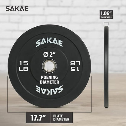 SAKAE Olympic Rubber Bumper Plates, 2-Inch Weight Plate Set with Steel Hub, Ideal for Weightlifting, CrossFit, Strength Training & Home Gym Workout, Available in Single, Pair & Sets, Multiple Sizes