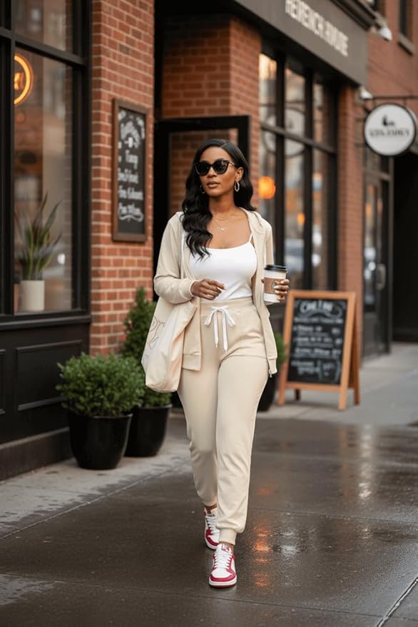 CLOCOR Track Suits for Women Set - Casual 2 Piece Outfits Sweatsuit Pocket Hoodies Long Sleeve with Patchwork Pants Set
