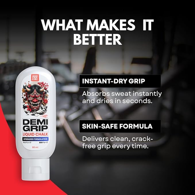 Demigrip Liquid Gym Chalk | for Workout, Calisthenics, Lifting Barbell Rod | Helps Hand Grip Strength | 100+ uses (80 ml)
