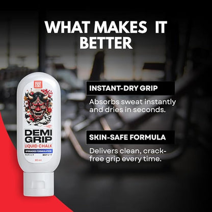 Demigrip Liquid Gym Chalk | for Workout, Calisthenics, Lifting Barbell Rod | Helps Hand Grip Strength | 100+ uses (80 ml)