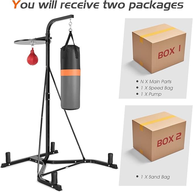 Goplus Punching Bag with Stand for Adults, Free-Standing Heavy Bag Stand with Height Adjustable Speed Bag for Boxing, Sandbag Rack Bracket Station for Home Gym Workout Fitness, Holds up to 220LBS
