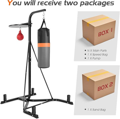 Goplus Punching Bag with Stand for Adults, Free-Standing Heavy Bag Stand with Height Adjustable Speed Bag for Boxing, Sandbag Rack Bracket Station for Home Gym Workout Fitness, Holds up to 220LBS