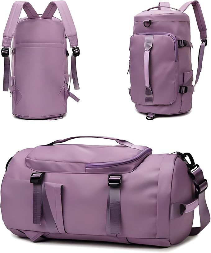 ZUEVI 3 In 1 Backpack Travel Duffle Bag for Men Women with Wet Pocket and Shoe Compartment Waterproof Gym Backpacks for Weekender Sports Training Yoga (Purple)