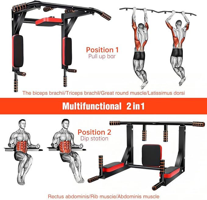 Multifunctional Wall-Mounted Pull-Up Bar – Indoor Horizontal Bar for Home Gym, Chin-Up, Punching Bag, and Exercise Equipment – (require drill holes for installation)