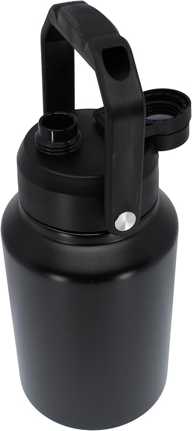 64 Ounce Half Gallon Insulated Water Bottle, Large Capacity Vacuum Flask with Handgrip (Black)