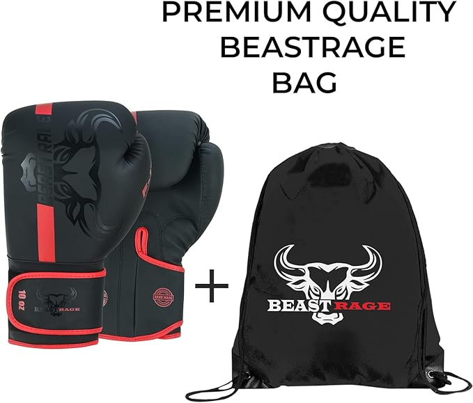 BEAST RAGE Boxing Gloves Muay Thai Kickboxing MMA Fight Bag Training Punch Hitting Workout Men Women Sparring Fitness Mitts Heavy Padded Martial Arts Sports