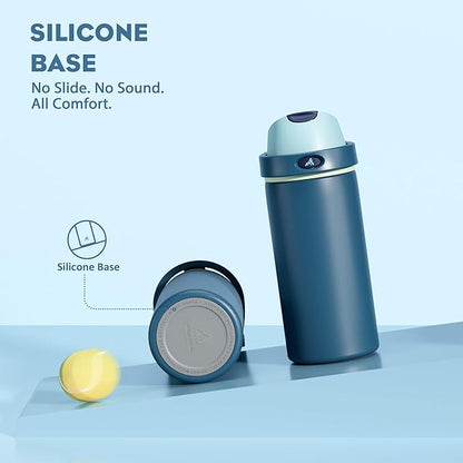 POWCAN 18 oz Insulated Stainless Steel Water Bottle: 2-in-1 Push-Button Spout & Quick-Flip Straw, Leakproof, Cold 24 Hrs, Fits Car Cup Holder, Reusable Metal Bottle for Sports(Denim Blue)