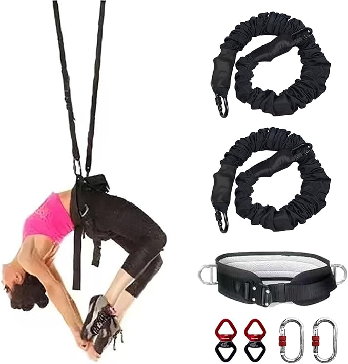 PRIOR FITNESS Back Somersault Bungee Dance Set, CE Certified, Backward Flip Training Equipment with Padded Waist Belt, Heavy-Duty Cords & Safety Swivels for Fitness Taekwondo Martial Arts Kickboxing