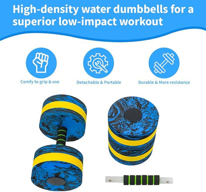 Aquatic Exercise Dumbbell Set of 2 for Water Aerobics, High-Density EVA-Foam Water Weights, Pool Fitness Equipment for Unisex Adults