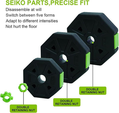Adjustable Dumbbell Set, 30/44/66/88Lbs Free Weight Set with Connector, 4 In1 Dumbbells Set Used As Barbell, Kettlebells, Push Up Stand,Green and Black