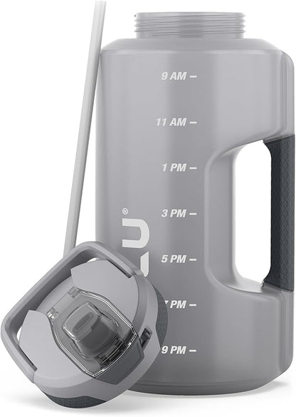 ZULU Goals 128oz Half Gallon Plastic Water Bottle with Straw and Time Marker | Large Reusable Jug with Handle and Leak Proof Lid for All Day Hydration, Gym and Outdoors, Gift Ready, Grey