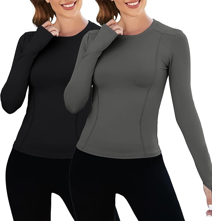 Loovoo Women Workout Shirts 1/2/3 Pack Athletic Compression Tee Dry Fit Yoga Gym Basic Tops