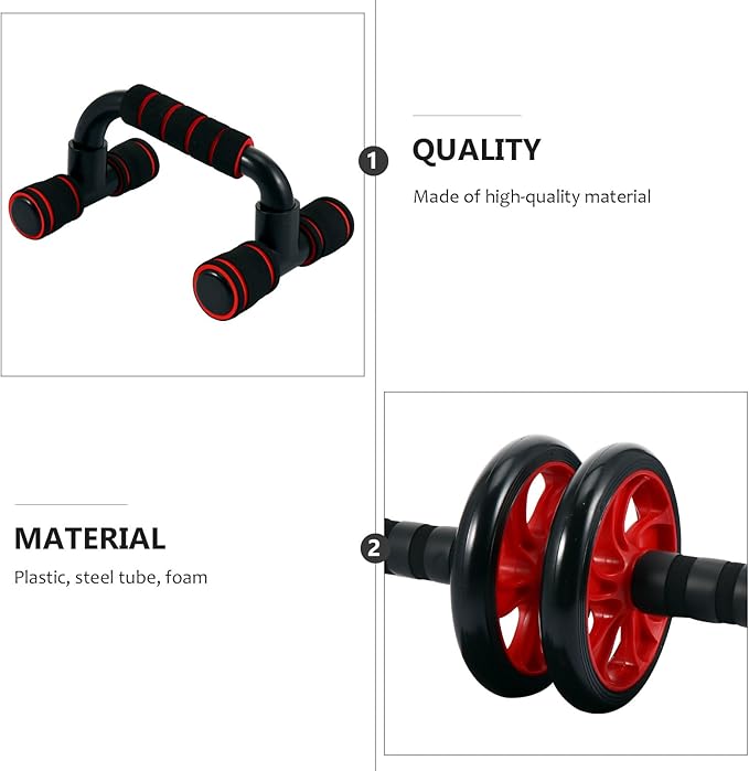 Abdominal Wheel Roller Set, Red Dual-wheel Exercise Roller with 7pcs Core Training Kit, Unisex Ab Workout Equipment for Home Fitness and Strength Training