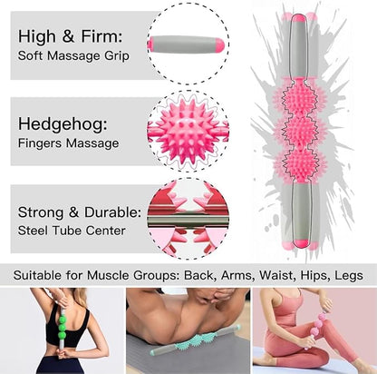 Cellulite Massager, Fascia Blaster for Cellulite, Muscle Roller Stick Lymphatic Drainage Massager for Relif Body Sorness, Trigger Points, Sports Legs, Back Recovery, Rose Red
