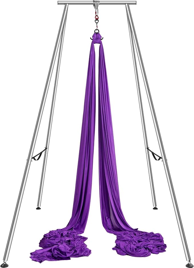 VEVOR Yoga Stand Frame, Max 441-551 lbs Load Swing Stand, Triangular Structure Aerial Rig, Aerial Silk Stands with Yoga Hammock, Standard & Height-Adjustable Version