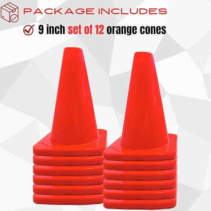 Heavy Duty Agility Training Cones (2 in, 6 in, 9 in, 12 in, 18 in, 28 in) for Sports and Kids Coaching, Multipurpose Field Marker Cones, Soccer, Basketball Drills, Bike, Motorcycle Training