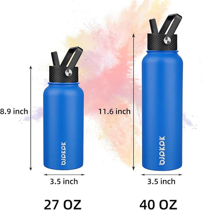 BJPKPK Insulated Water Bottles with Straw Lid, 27oz Stainless Steel Water Bottle with 3 Lids, Leak Proof BPA Free Metal Thermo, Mugs, Tumblers, Keep Cold Hot - Sapphire