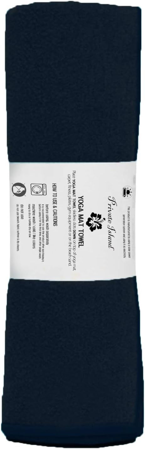 Private Island Hot Yoga Beach Mat Towel Non Slip Recycling Microfiber Quick Dry Compact Sand Water Sports Gym Picnic Blanket Outdoor Camping 24”x68” (Navy, Large)