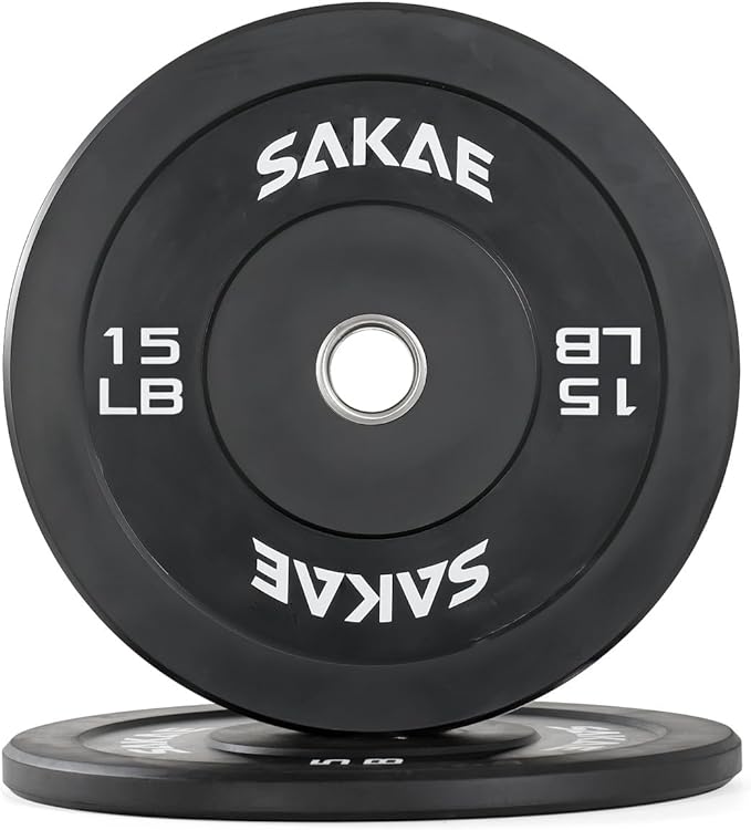 SAKAE Olympic Rubber Bumper Plates, 2-Inch Weight Plate Set with Steel Hub, Ideal for Weightlifting, CrossFit, Strength Training & Home Gym Workout, Available in Single, Pair & Sets, Multiple Sizes