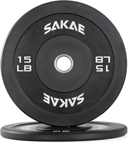 SAKAE Olympic Rubber Bumper Plates, 2-Inch Weight Plate Set with Steel Hub, Ideal for Weightlifting, CrossFit, Strength Training & Home Gym Workout, Available in Single, Pair & Sets, Multiple Sizes