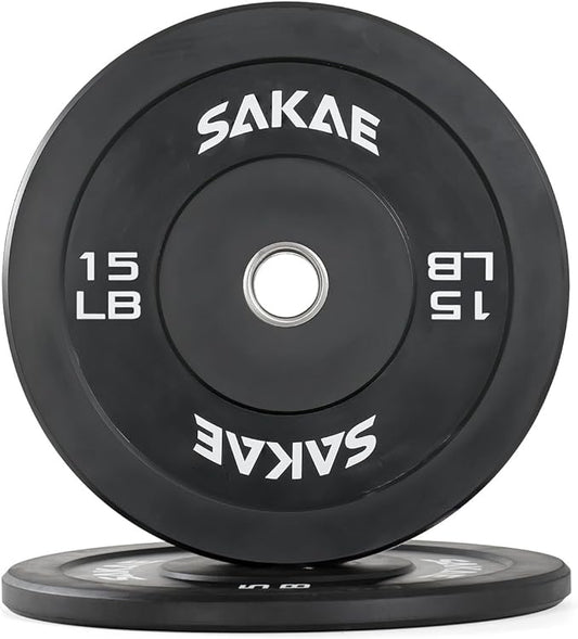 SAKAE Olympic Rubber Bumper Plates, 2-Inch Weight Plate Set with Steel Hub, Ideal for Weightlifting, CrossFit, Strength Training & Home Gym Workout, Available in Single, Pair & Sets, Multiple Sizes