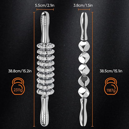 ONUEMP 2pcs Stainless Steel Massage Rollers for Ice Body Sculpting, Maderoterapia Kit Colombiana Professional, Cellulite Massager Roller, Lymphatic Drainage Massager, Cellulite Remover for Leg Back