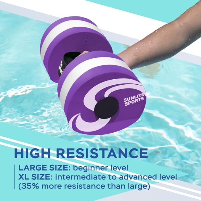 Sunlite Sports Water Weights Pool Exercise Dumbbells, Water Aerobic Equipment, High-Density EVA-Foam Dumbbell with Handle Strip, Aqua Therapy, Pool Fitness, Water Exercise, Set of 2