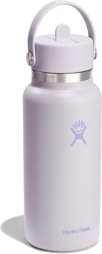 Hydro Flask Water Bottle - Insulated Stainless Steel - Wide Mouth Flex Straw Lid, Non Spill, Leakproof and Refillable in 32 Oz Sea Cloud Pink