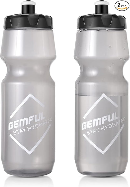 GEMFUL Cycling Water Bottle BPA Free Reusable Bike Gym Fitness Clear Squirt Squeeze Bottles Sports Leakproof Bicycle Workout 24oz 2 Pack