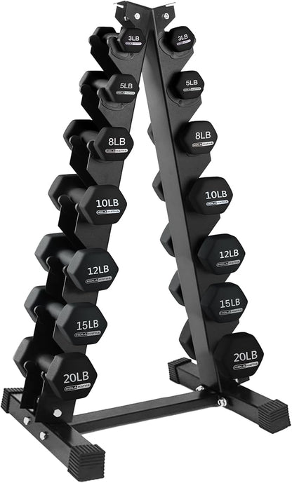 HolaHatha 2, 3, 5, 8, and 10 Pound Neoprene Dumbbell Free Hand Weight Set with Rack, Ideal for Home Exercises to Gain Tone and Definition, Pastel