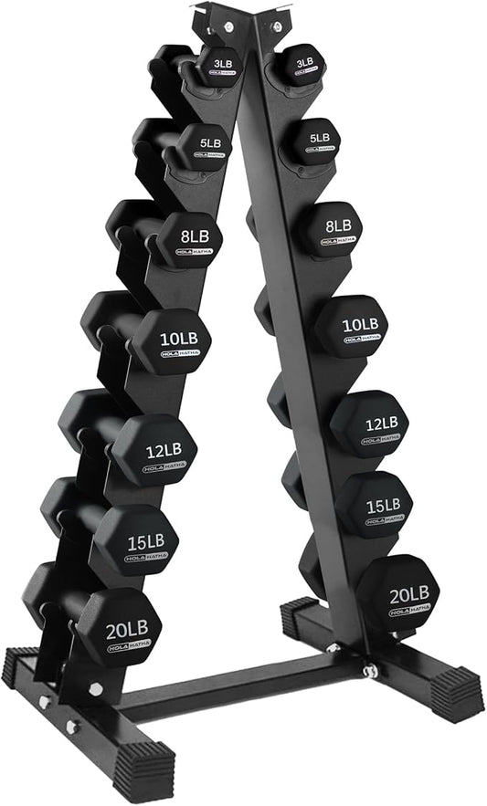 HolaHatha 2, 3, 5, 8, and 10 Pound Neoprene Dumbbell Free Hand Weight Set with Rack, Ideal for Home Exercises to Gain Tone and Definition, Pastel