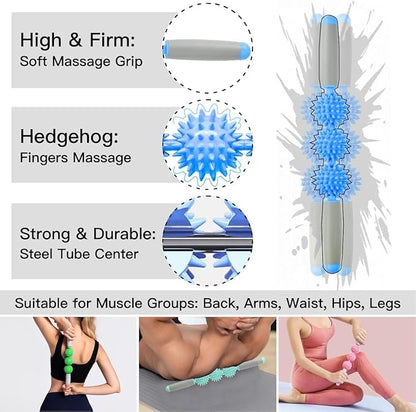 Cellulite Massager, Fascia Blaster for Cellulite, Muscle Roller Stick Lymphatic Drainage Massager for Relif Body Sorness, Trigger Points, Sports Legs, Back Recovery - Blue