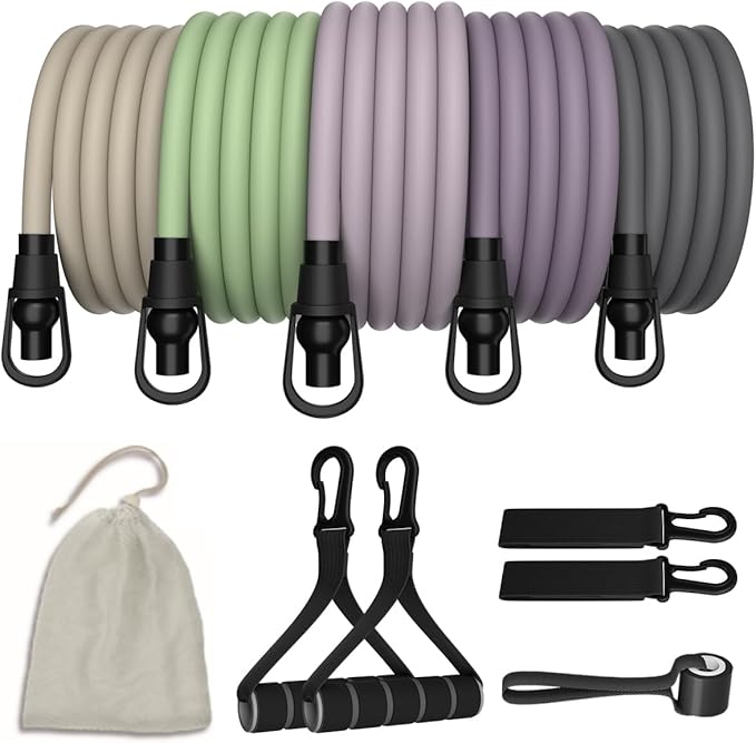 WHATAFIT Resistance Bands Set with Handles - Exercise Bands Home Gym Strength Training Equipment, Includes Door Anchor & Ankle Straps for Full Body Workout Bands, Physical Therapy