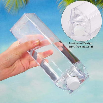 Milk Carton Water Bottle 33oz (1L) Plastic Clear Square Milk Bottles BPA Free Leakproof Water Bottle Portable Reusable Milk Carton Shaped Juice Bottle Perfect for Fitness Gym Camping Sports