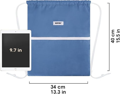 WANDF Drawstring Backpack String Bag Sackpack Cinch Water Resistant Nylon for Sport Yoga Gym Shopping (Dark Blue)