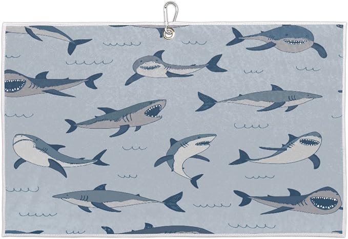 Golf Towel Ocean Sea Shark Pattern,Golf Towel for Bag Quick Dry Microfiber Golf Accessories for Yoga,Gym,Workout,Fitness,15" x 24"