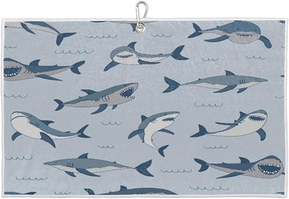 Golf Towel Ocean Sea Shark Pattern,Golf Towel for Bag Quick Dry Microfiber Golf Accessories for Yoga,Gym,Workout,Fitness,15" x 24"
