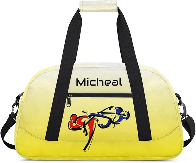 Personalized Martial Art Bag Duffel Bag for Boys Girls, Custom Taekwondo Karate Bag for Travel Weekender Practice Gradient Yellow