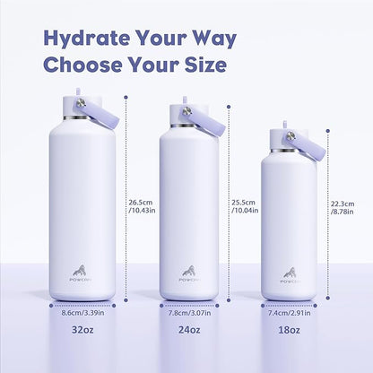 POWCAN 18 oz Slim Insulated Water Bottle: Leakproof, Lightweight, Cold for 24 Hrs, Double Walled Stainless Steel Water Bottle with Straw for Outdoors, Travel, Hiking, Biking, Sport (Lupine Haze)