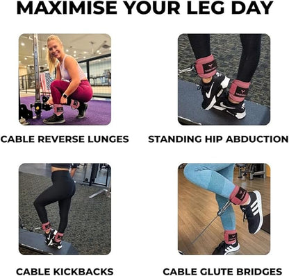 Ankle Straps for Cable Machines Women, Glute Kickback Cable Machine Attachments, Gym Ankle Cuffs, Wrist Cuffs for Workout, Leg Training Accessory, Fitness Gear for Home or Gym